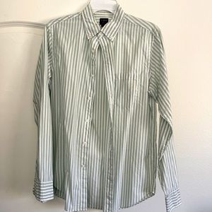 Men J Crew button up sage green & white stripes l